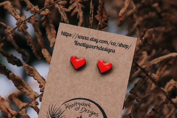 Red Heart Stud Earrings Valentines Day Earrings Heart -  UK