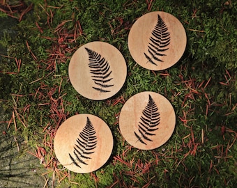 Engraved coaster, coasters set , fern coaster, nature lover, unique coasters, nature lover, Drink coasters, wood home decor, rustic decor