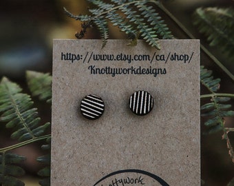 Black stripe earring, striped earrings, wood earrings, stud earrings, wood earrings, gifts for her, gifts for women, striped studs, stripes