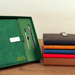 Custom Initial Notebook, Personalized A5 Vegan Leather Notebook with Pen, Custom Leather Journal Set Gifts, Christmas Gift for Him Father