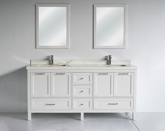 Mueble de baño independiente SELENA de 72 pulgadas con doble lavabo, color blanco.