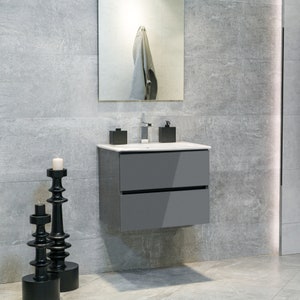 Veneto Floating High Gloss Anthracite Bathroom Vanity