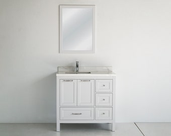 Mueble de baño independiente SELENA de 36 pulgadas con lavabo individual, color blanco.