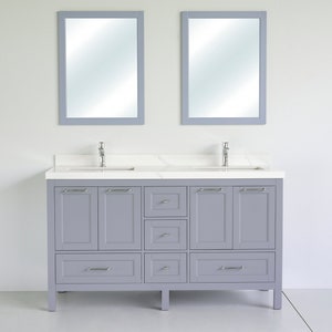 60 inch SELENA Freestanding Gray Double Sink Bathroom Vanity