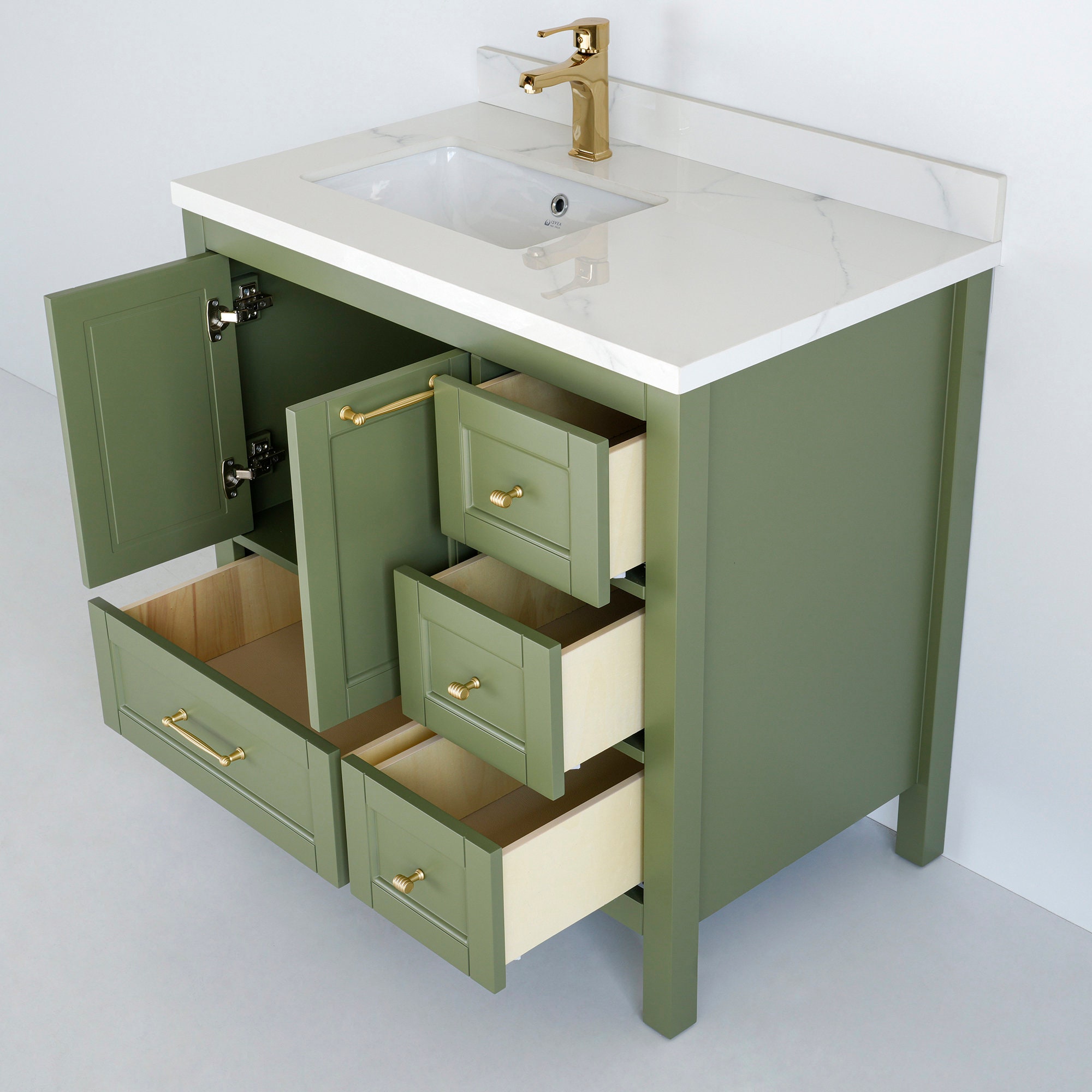 Mueble de lavabo con 2 puertas en verde y beige Selena
