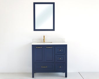 36 inch SELENA Freestanding Navy Blue Single Sink Bathroom Vanity