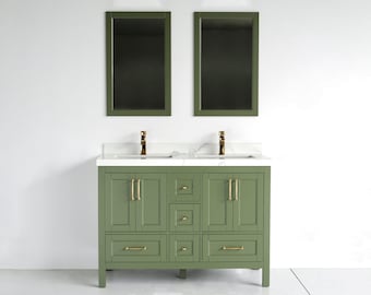 Tocador de baño independiente SELENA de 48 pulgadas con doble lavabo verde