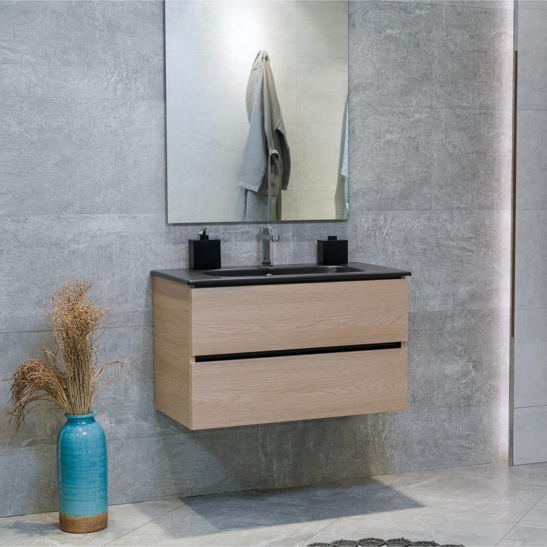 32" Floating Bathroom Vanity With Sink, Wall Mounted Vanity With Black ...