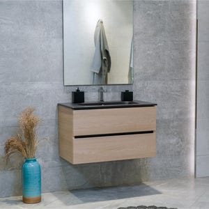 32&quot; Floating Bathroom Vanity with Sink, Wall Mounted Vanity with Black Porcelain Countertop