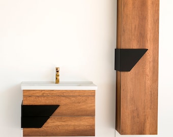 32 Inch OSCAR Floating Dark Oak & Black Single Sink Bathroom Vanity