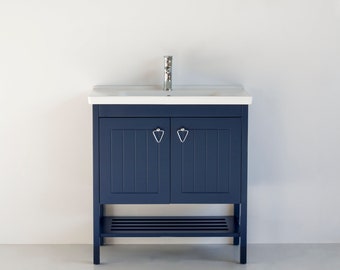 32 Inch POLO Freestanding Navy Blue Single Sink Bathroom Vanity