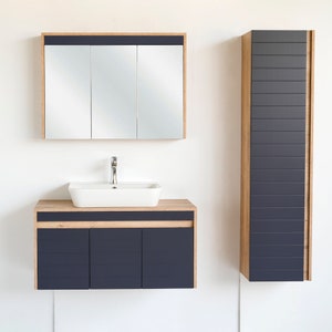 40" Floating Bathroom Vanity with Sink – Light Oak & Anthracite | Wall Mounted Modern Vanity with Vessel Sink and Soft Close Doors