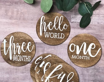 Monthly Milestone Markers, Wooden Milestone Signs, Baby Milestone Cards, Gift for New Baby, Newborn Photo Props, Custom Vinyl Lettering
