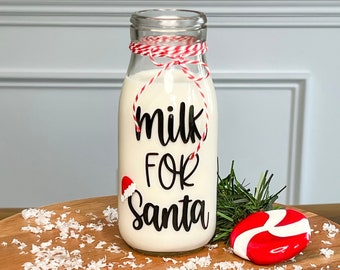 Milk for Santa Bottle, Santa Milk Bottle, Christmas Cup, Santa Glass, Milk for Santa, Christmas Glass, Christmas Kitchen, Stocking Stuffer