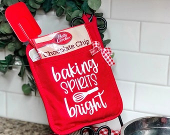 Christmas Pot Holder, Baking Spirits Bright, Christmas Baking Gift, Christmas Gifts For Teachers and Moms, Custom Christmas Pot Holder Gift