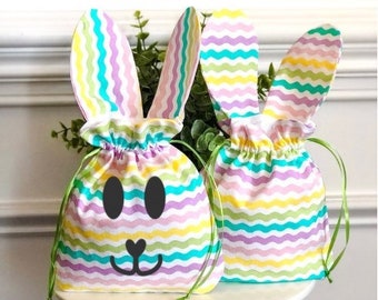 Easter Bunny Treat Bag, Bunny Ear Drawstring Bag, Easter Egg Hunt Favors, Easter Children, Drawstring Bunny Ear Bag