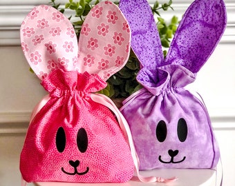 Easter Bunny Treat Bag, Bunny Ear Drawstring Bag, Easter Egg Hunt Favors, Easter Children, Drawstring Bunny Ear Bag