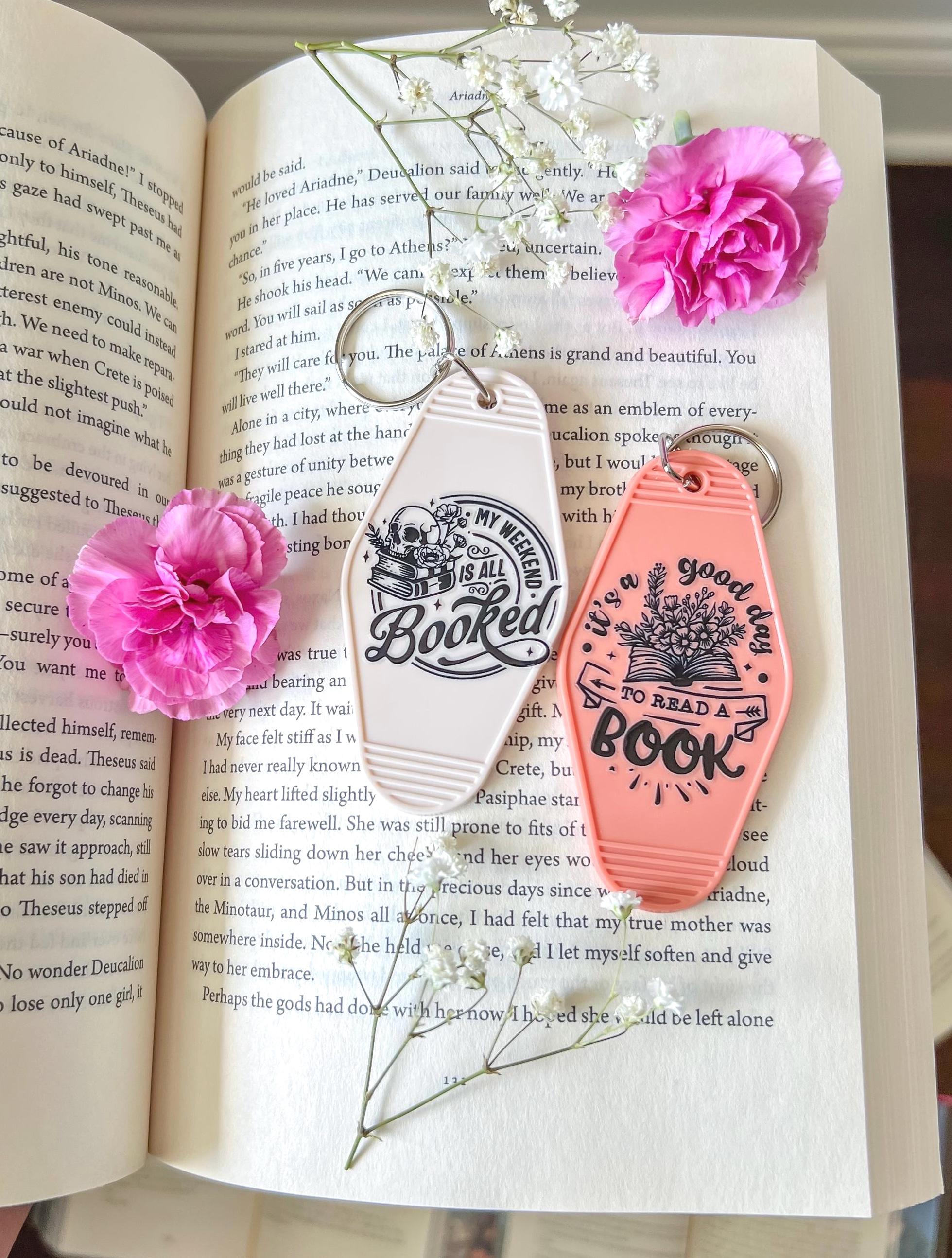 Cute Library Keychains Book Keychain, Retro Motel Keychain, Book Lover Motel Keychain, Bookish ...