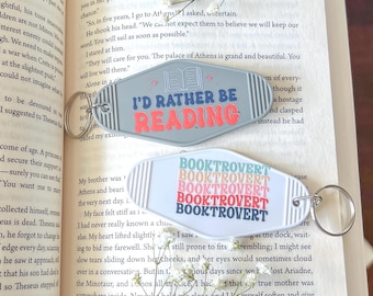 Book Keychain, Retro Motel Keychain, Book Lover Motel Keychain, Bookish Keychain, Retro Library Key Tags l Cute Gifts for Readers
