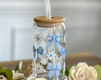 Aesthetic Coffee Glass, Beer Glass Can, Glass Coffee Cup, Glass Tumbler, Aesthetic Glass Beer Can, Bow Glass Cup, Girly Glass Cup