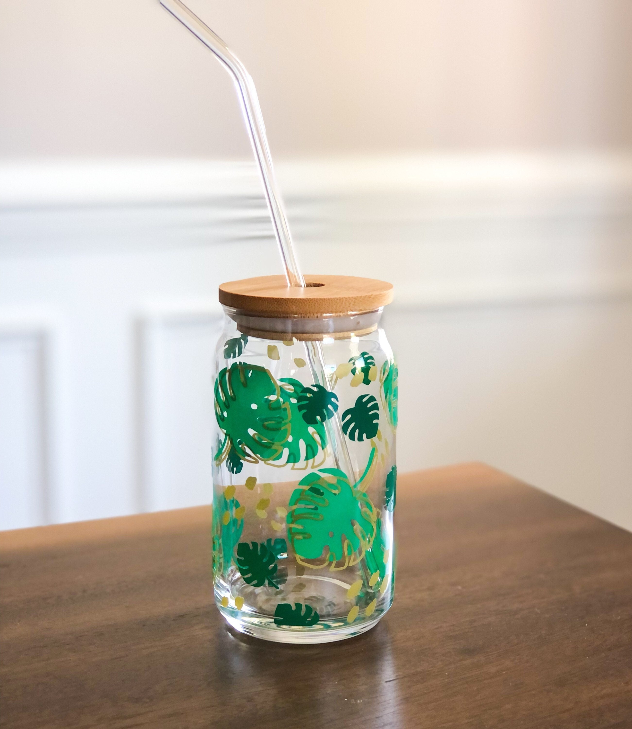 Monstera Leaf Coffee Cup, Iced Coffee Cup, Glass Can With Lid & Straw Gifts  For Women, Aesthetic - Yahoo Shopping