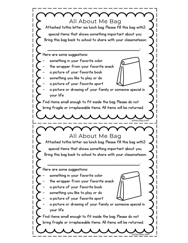 Printable All About Me Bags - Initial Activity - Kindergarten - 12 ...