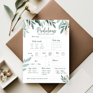 Baby shower prediction card in English