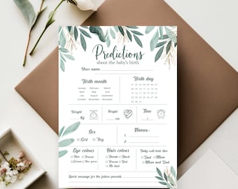 Baby shower prediction card in English