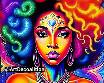 Afrocentric Black Woman Portrait Art, Melanin Wall Art Print (Digital Download)