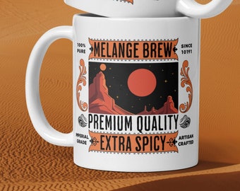 Von Dune inspirierte Tasse, Spice Melange Brew, Charme im alten Stil, Geschenk für Kaffeeliebhaber, Teetrinker-Tasse, Arrakis-Film-Sammlerstück, 11 oz 15 oz 20 oz Tasse