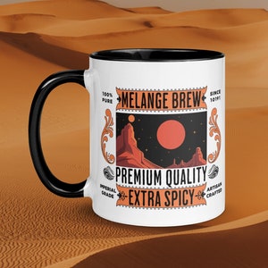 Von Dünen inspirierte Tasse mit schwarzer Farbe am Griff innen, Gewürz-Melange-Brüh, Kaffee-Liebhaber-Geschenk, Teetrinker-Tasse, 11- und 15-Unzen-Arrakis-Trinkgeschirr