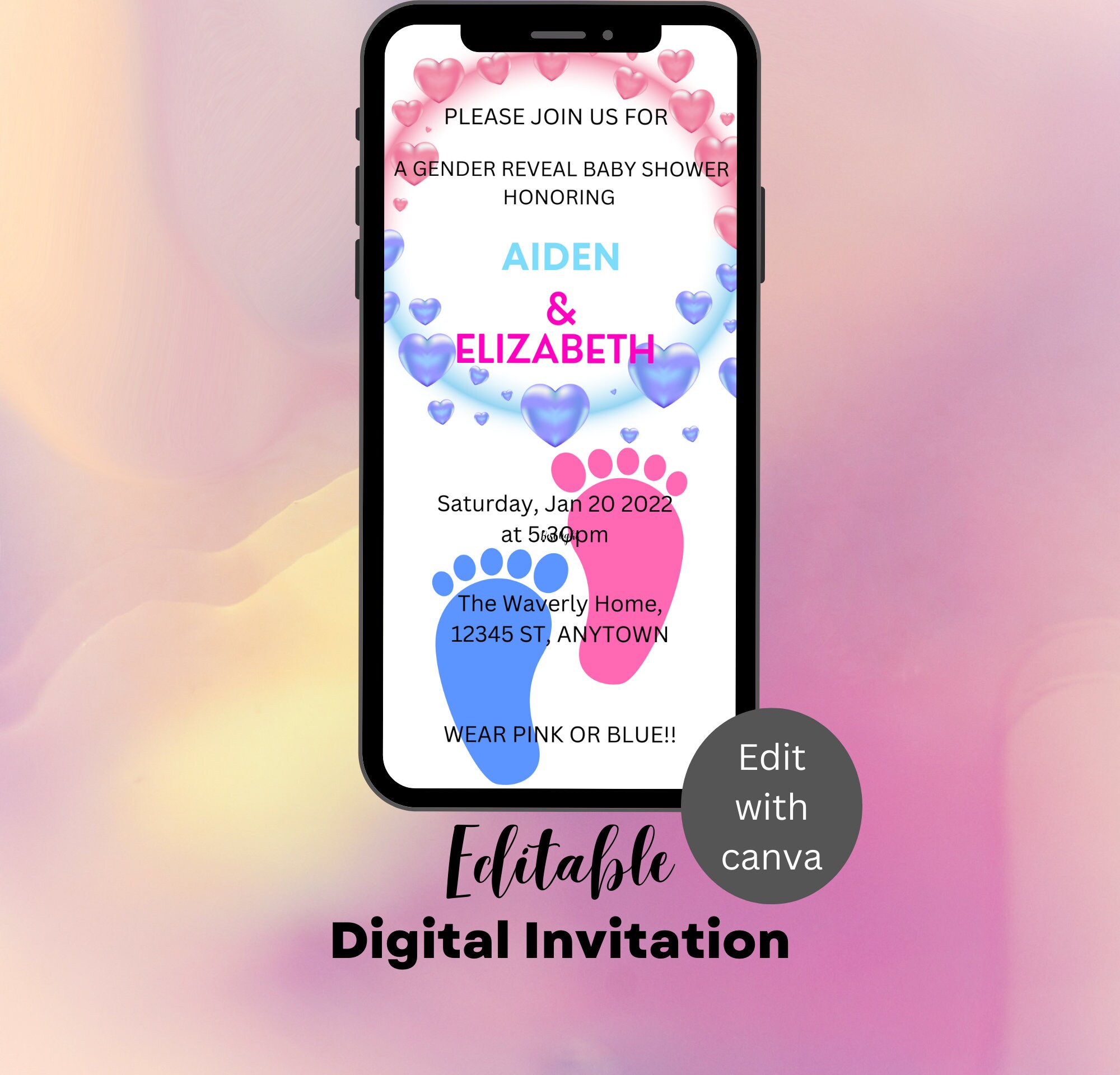 Gender Reveal Invitation Gender Reveal Evite Digital Gender Etsy