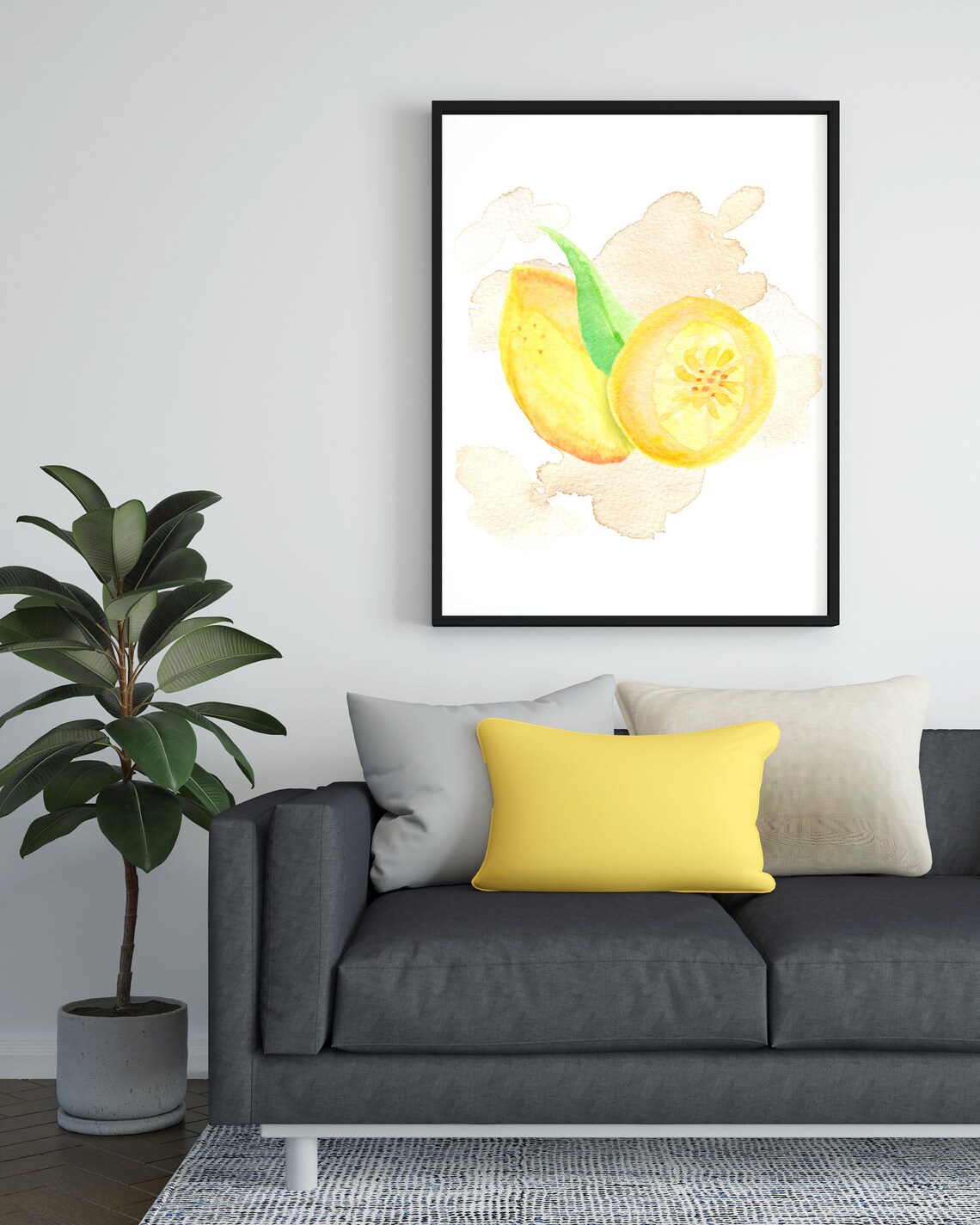 Whole Lemon Half Lemon Yellow Watercolor Fruit Abstract - Etsy