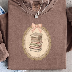 Vintage Book Stack PNG, Coquette Bow Frame, Antique Grandmacore Design, Thrifted Book Lover Aesthetic, Digital Download
