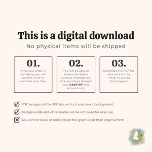 K&ouml;nnte beinhalten: Grafik f&uuml;r digitalen Download mit Anweisungen. Der Text lautet: "Dies ist ein digitaler Download. Es werden keine physischen Artikel versendet." Anweisungen zur Vorgehensweise beim Herunterladen von Dateien. PNG-Bilder sind 300 dpi mit transparentem Hintergrund.