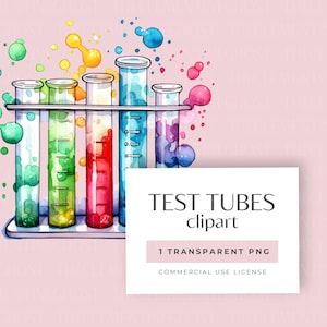 Test Tube Clipart, Single Transparent PNG, Science Clip Art, Chemistry Supplies, Watercolour Lab Graphics, Experiment Flask, Commercial Use