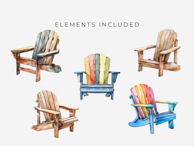 Adirondack Chair Clipart, Bundle of 11 Transparent Pngs, Colourful ...