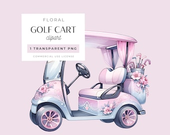 Floral Pink Golf Cart PNG, Girly Sport Clipart (Transparentes Bild), Hole in One Birthday Par Tee, Girly Golf, rosa und lila Blumenmuster