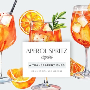ClipArt di Aperol Spritz Cocktail, 4 PNG trasparenti, Drink esclusivo, Clipart di alcol dell'acquerello, Cocktail di agrumi estivi, Uso commerciale