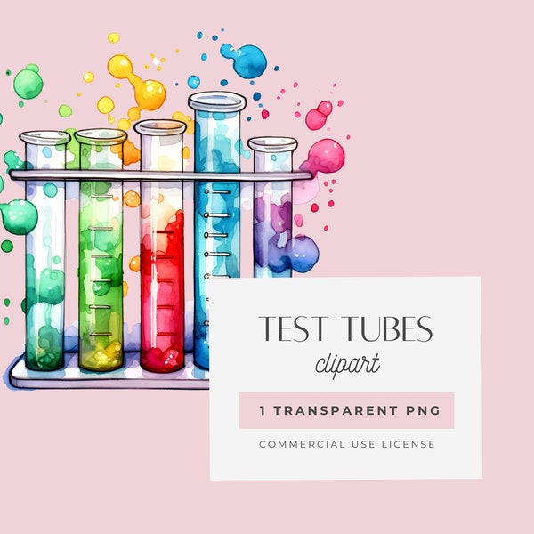 Test Tube Clipart, Single Transparent PNG, Science Clip Art, Chemistry Supplies, Watercolour Lab Graphics, Experiment Flask, Commercial Use