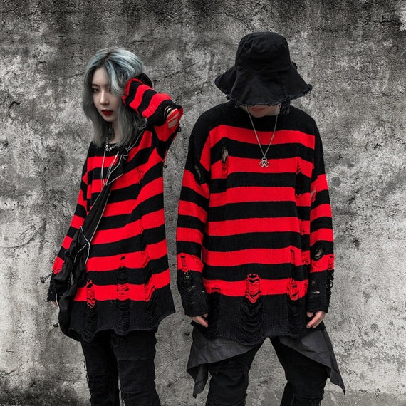 Striped Ripped Torn Oversized Gothic 