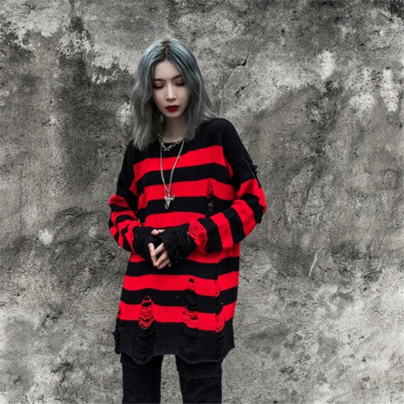 Striped Ripped Torn Oversized Gothic 