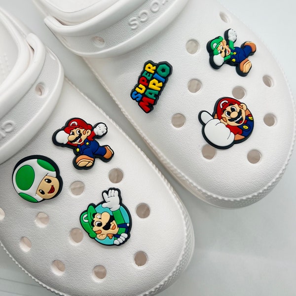 Set of 6 Super Mario Charms for Clog Shoes, Super Mario Croc Charms, Super Mario Gifts, Super Mario Party Favors, Mario Bros Jibblets