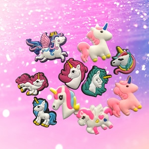 Set of 10 Unicorn Charms for Shoes, Set of 11 Shoe Charms for Girls/Boys, for Adult/kids' Shoes and Bands