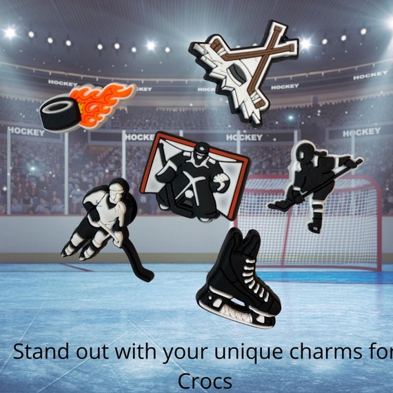 Set of 6 Hockey Charms for Crocs, Set of 6 Hockey Pins for Croc Shoes, Hockey Croc Buttons, Croc Pins Hockey