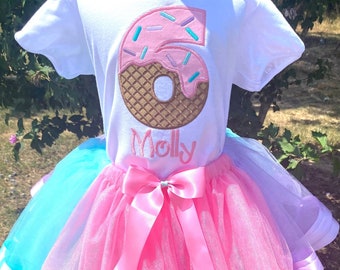 Personalized Ice Cream Tutu Outfit: Ribbon Trimmed Number 6 Birthday