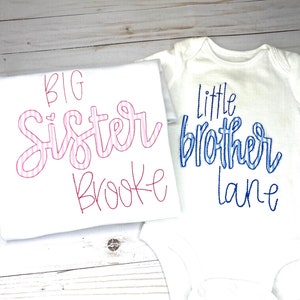 Big Sister / Little Brother Embroidered Seersucker Shirt, Big Sister / Little Brother Personalized Coming home bodysuit or Shirt