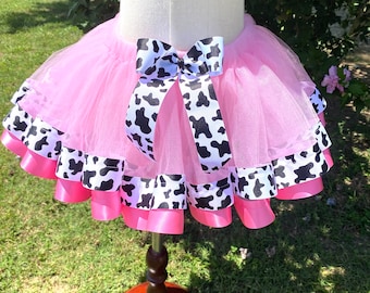 Pink Cow Ribbon Trim Tutu