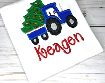 Embroidered Christmas Tractor Shirt, Personalized Holiday Shirt