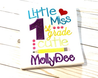 Little Miss 1st Grade Cutie Shirt - Back to School Pencil Tee